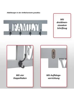 Wandgarderobe C60 Family im Shabby-Look, Grau-blau