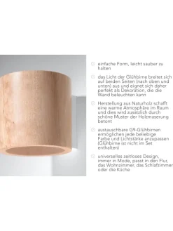 Wandleuchte RODA in Natur Holz Loft Style runde Ø loft 1xG9 LED NICE LAMPS