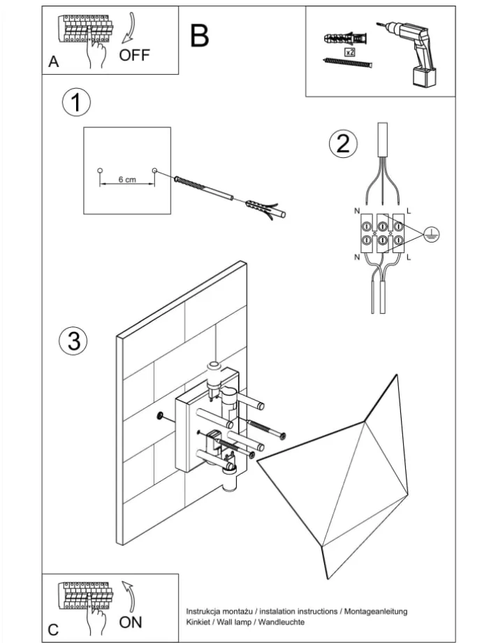 Wandleuchte ESTEL in Schwarz H 25 cm