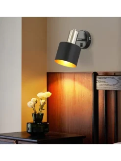 Wandleuchte 1-flammige E27 in schwarzgold drehbar 330° mit Schalter Metall