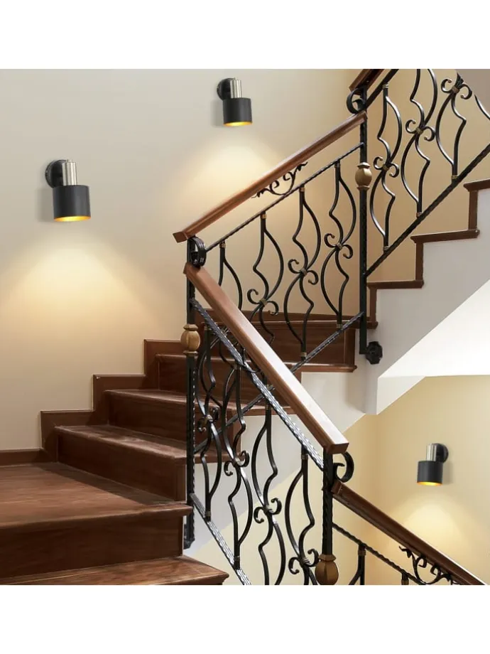 Wandleuchte 1-flammige E27 in schwarzgold drehbar 330° mit Schalter Metall