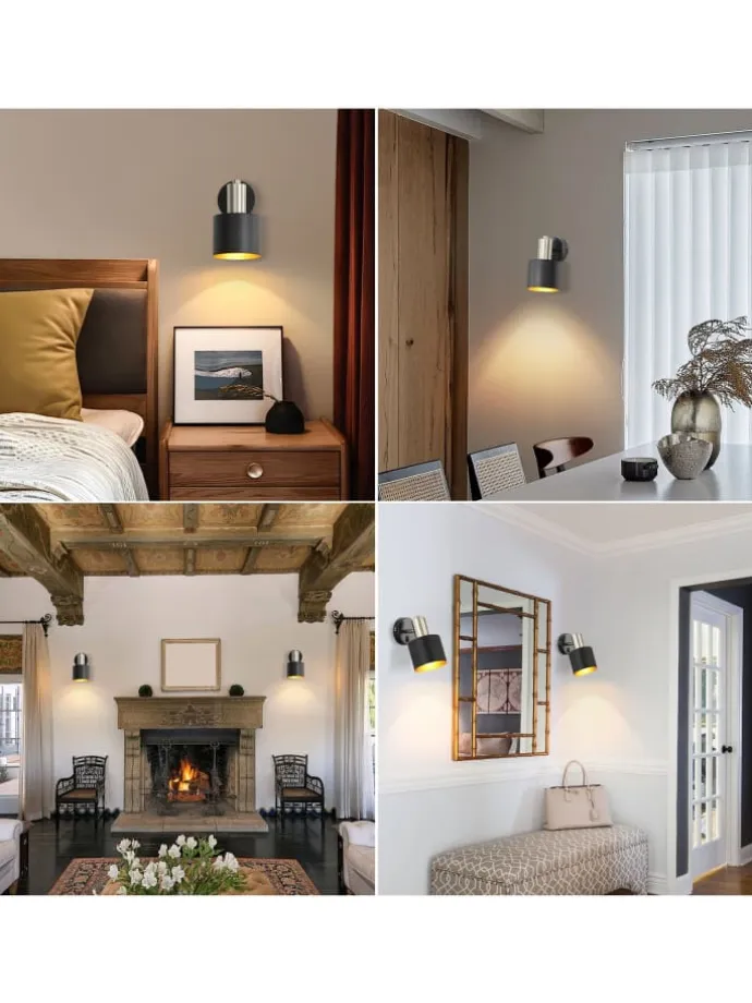 Wandleuchte 1-flammige E27 in schwarzgold drehbar 330° mit Schalter Metall