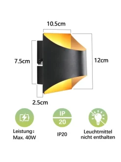 Wandleuchte 1-flammige G9 in schwarzgold Up and Down Design Vintage