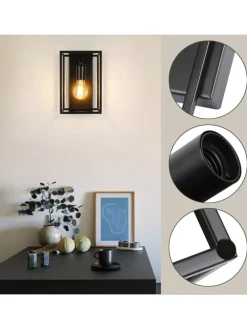 Wandleuchte in schwarz 1-flammige E27 rechteckig vintage Metall MAX.40W