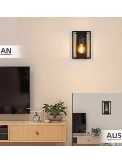 Wandleuchte in schwarz 1-flammige E27 rechteckig vintage Metall MAX.40W