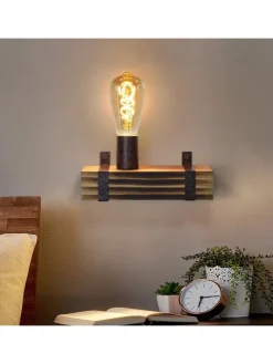 Wandleuchte in schwarz 1-flammige E27 vintage Metall und Holz L 23cm