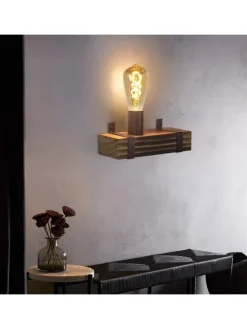 Wandleuchte in schwarz 1-flammige E27 vintage Metall und Holz L 23cm