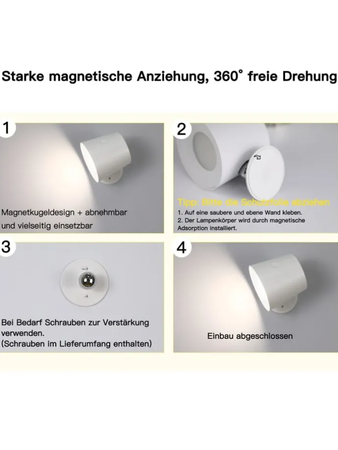 Wandleuchte in weiß 1-flammige akku 360° Drehbar