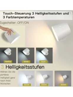 Wandleuchte in weiß 1-flammige akku 360° Drehbar