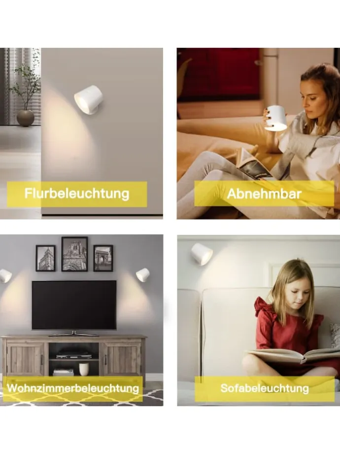 Wandleuchte in weiß 1-flammige akku 360° Drehbar