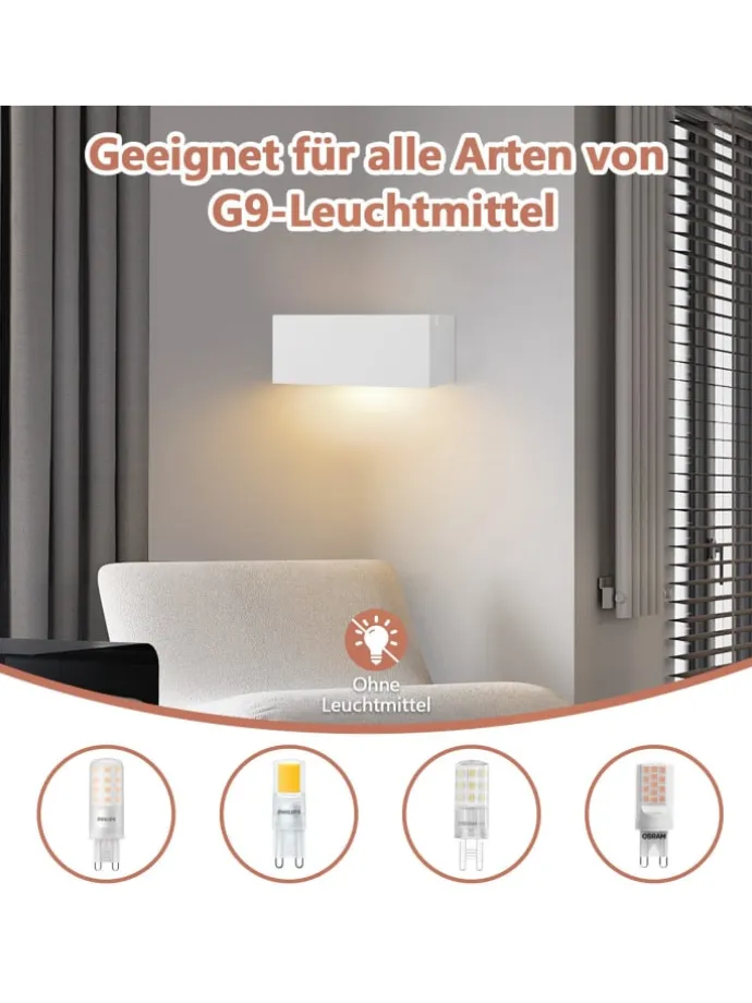 Wandleuchte in weiß G9 Up and Down Design L 22CM Gips Modern Hallampe