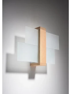 Wandleuchte "LEDA" in Natural Holz und Glas moderne lampe 1xE27 LED NICE LAMPS