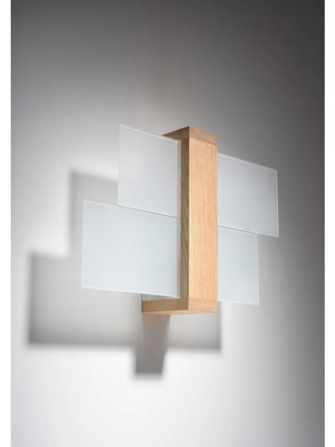 Wandleuchte "LEDA" in Natural Holz und Glas moderne lampe 1xE27 LED NICE LAMPS