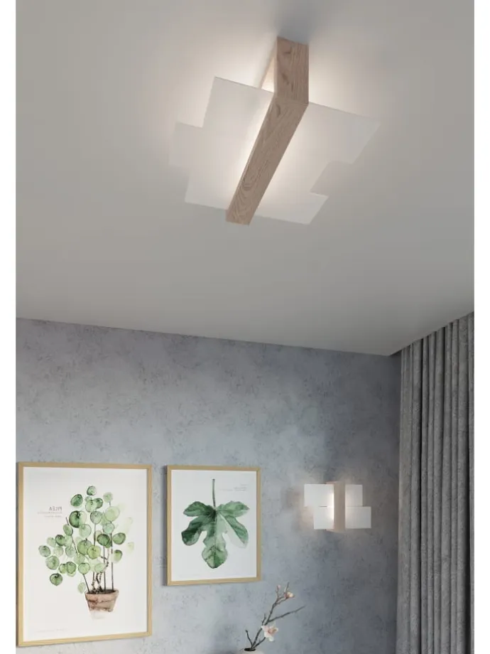 Wandleuchte "LEDA" in Natural Holz und Glas moderne lampe 1xE27 LED NICE LAMPS