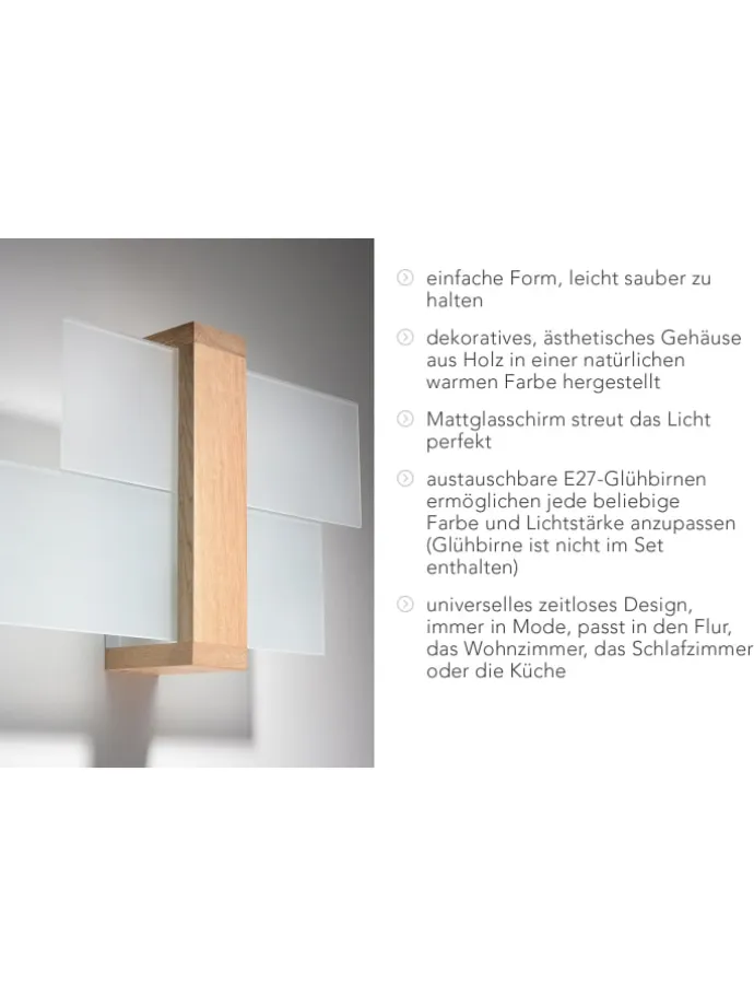 Wandleuchte "LEDA" in Natural Holz und Glas moderne lampe 1xE27 LED NICE LAMPS