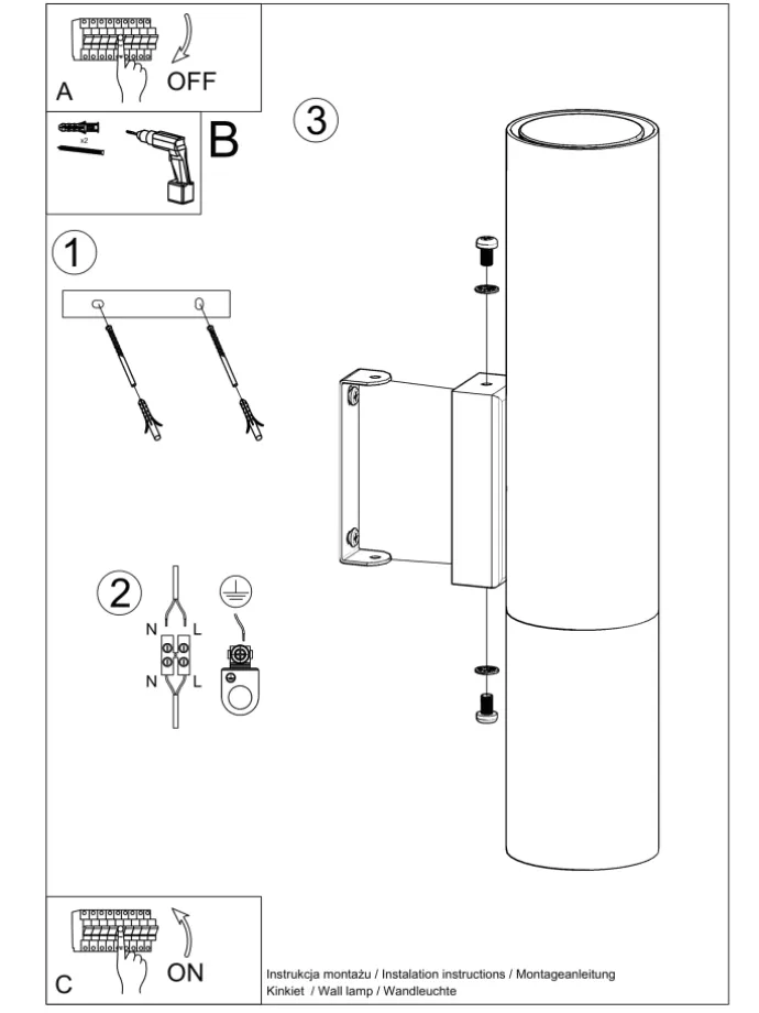Wandleuchte LONGBOT in Schwarz (H)29cm (L)6cm (B)8cm