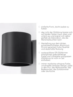 Wandleuchte RODA 1 in Schwarz aluminium Ø runde Lampe loft G9 LED NICE LAMPS