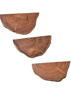 Wandregal 3er Set Vollholz Hängeregal Baumscheibe, Natur