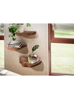 Wandregal 3er Set Vollholz Hängeregal Baumscheibe, Natur