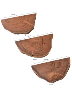 Wandregal 3er Set Vollholz Hängeregal Baumscheibe, Natur