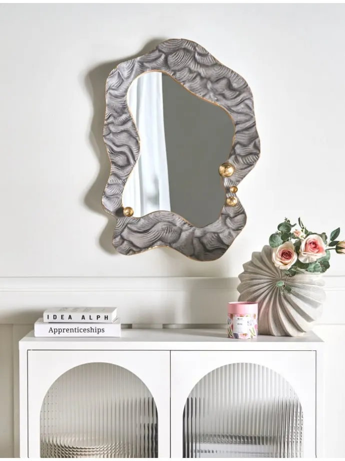 Wandspiegel LINAS in Grau/Gold - (W) 51 x (H) 67 x (L) 7 cm