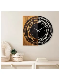 Wanduhr in Schwarz/ Hellbraun - (B)58 x (H)58 cm