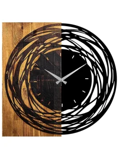 Wanduhr in Schwarz/ Hellbraun - (B)58 x (H)58 cm