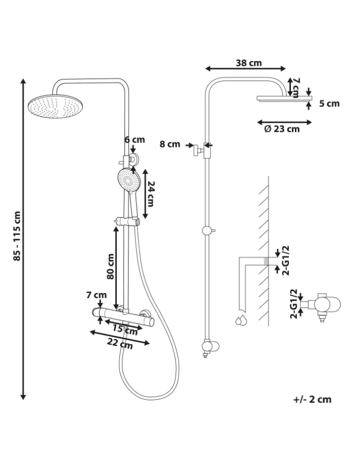 Wannenarmaturen CATAMARCA in Silber - (W) 23 x (H) 85 x (L) 38 cm