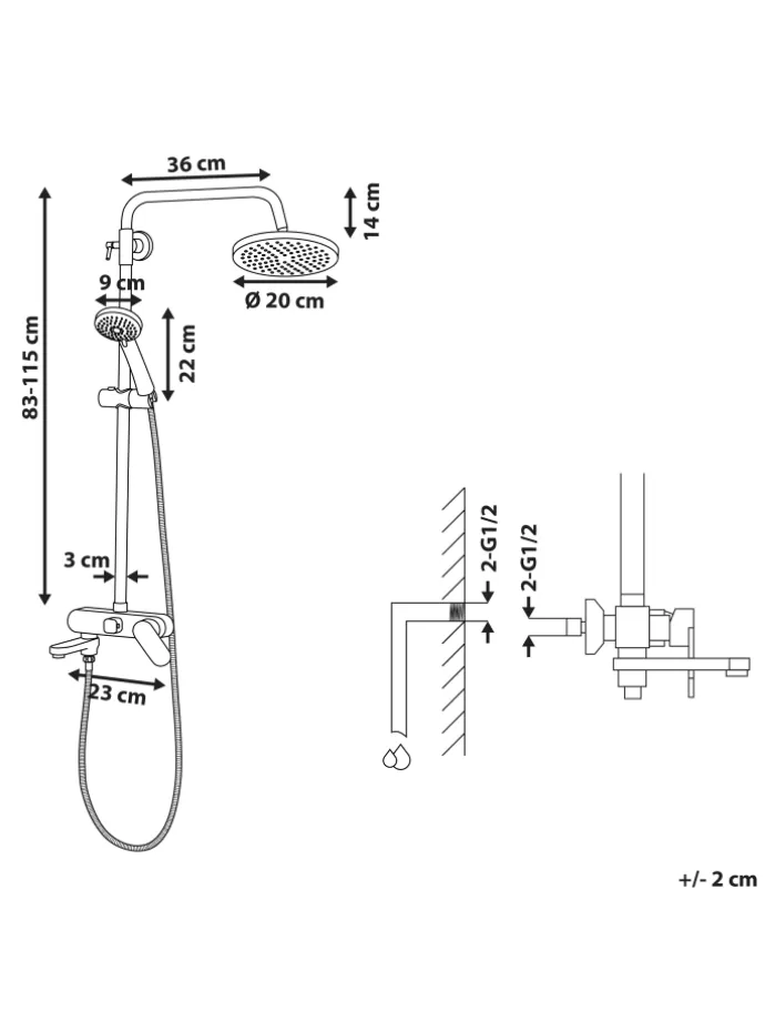 Wannenarmaturen GURARA in Schwarz - (W) 23 x (H) 83 x (L) 36 cm