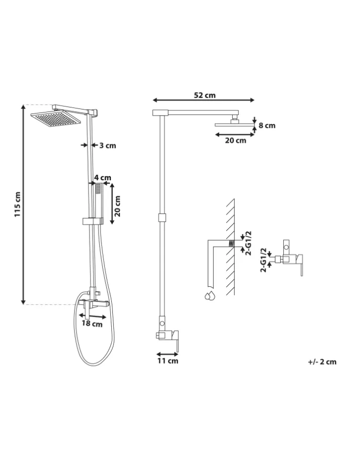 Wannenarmaturen TAGBO in Schwarz - (W) 18 x (H) 115 x (L) 52 cm