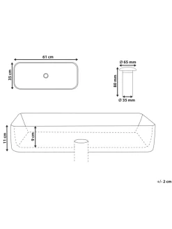 Waschbecken ARTAJ in Grau/Schwarz - (W) 61 x (H) 11 x (L) 35 cm