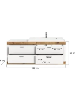 Waschbeckenunterschrank (B/H/T: 132x50x48 cm) in weiß