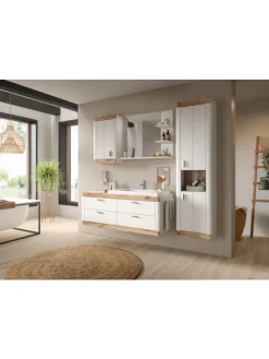 Waschbeckenunterschrank (B/H/T: 132x50x48 cm) in weiß