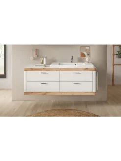 Waschbeckenunterschrank (B/H/T: 132x50x48 cm) in weiß