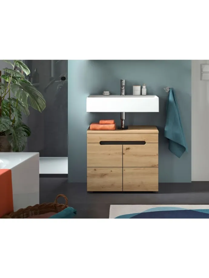 Waschbeckenunterschrank in Basalt grau/Artisan Eiche - (B) 63 x (H) 55 x (T) 34