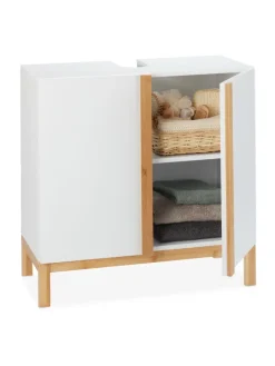 Waschbeckenunterschrank in Weiß/Natur - (B)60 x (H)60,5 x (T)30,5 cm