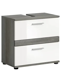 Waschbeckenunterschrank in Rauchsilber/weiß hochglanz - (B)60 x (H)57 x (T)34