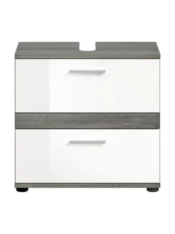 Waschbeckenunterschrank in Rauchsilber/weiß hochglanz - (B)60 x (H)57 x (T)34