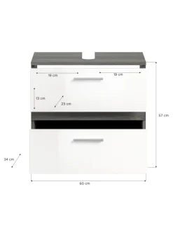 Waschbeckenunterschrank in Rauchsilber/weiß hochglanz - (B)60 x (H)57 x (T)34