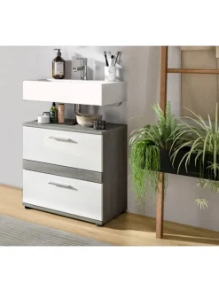 Waschbeckenunterschrank in Rauchsilber/weiß hochglanz - (B)60 x (H)57 x (T)34