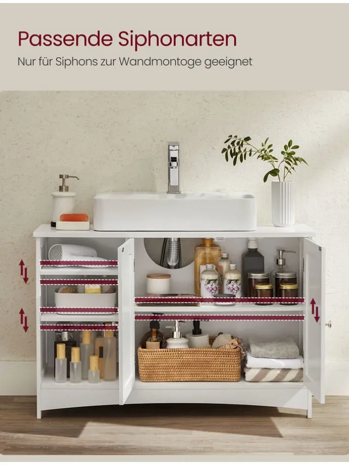 Waschbeckenunterschrank in Weiß - (B)90 x (H)60 x (T)30 cm