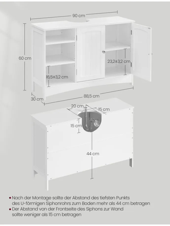 Waschbeckenunterschrank in Weiß - (B)90 x (H)60 x (T)30 cm