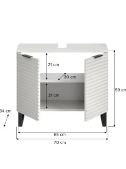 Waschbeckenunterschrank in weiß/weiß - (B) 70 x (H) 59 x (T) 34