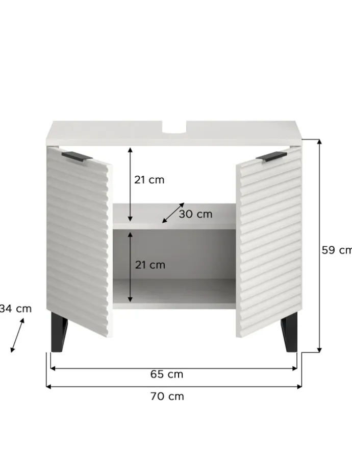 Waschbeckenunterschrank in weiß/weiß - (B) 70 x (H) 59 x (T) 34