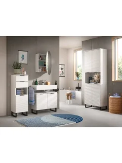 Waschbeckenunterschrank in weiß/weiß - (B) 70 x (H) 59 x (T) 34