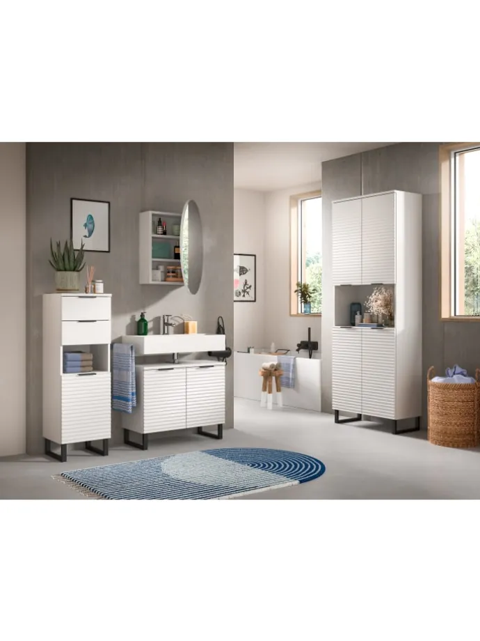 Waschbeckenunterschrank in weiß/weiß - (B) 70 x (H) 59 x (T) 34