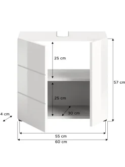 Waschbeckenunterschrank in weiß/weiß hochglanz - (B) 60 x (H) 56 x (T) 32