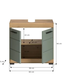 Waschbeckenunterschrank in Artisan Eiche/Salbei - (B) 60 x (H) 56 x (T) 34