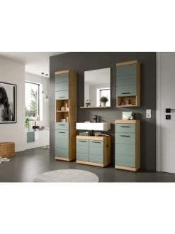 Waschbeckenunterschrank in Artisan Eiche/Salbei - (B) 60 x (H) 56 x (T) 34