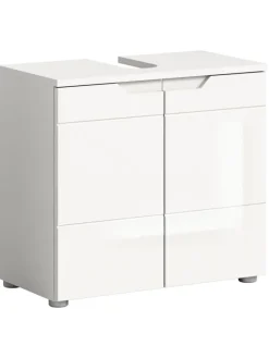 Waschbeckenunterschrank in weiß/weiß hochglanz - (B) 63 x (H) 59 x (T) 34